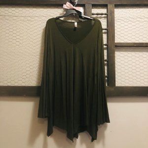 Kendra's hunter green bell sleeve tunic